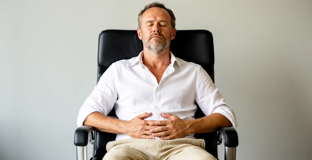 Professionnel pratiquant un exercice de respiration diaphragmatique en position assise