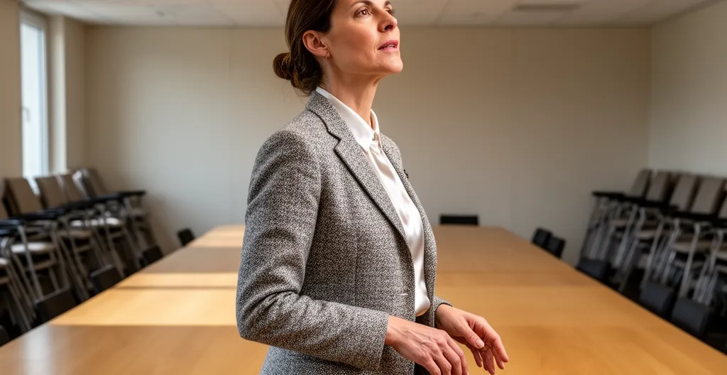 Femme adoptant une posture d'ancrage corporel avant prise de parole